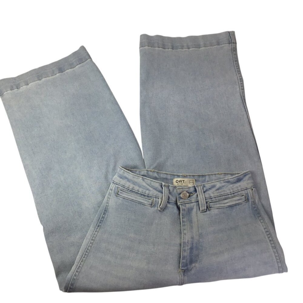 Oat New York Jeans Wide Leg Light Wash Size 0/25 High Rise Crop 24.5" Inseam